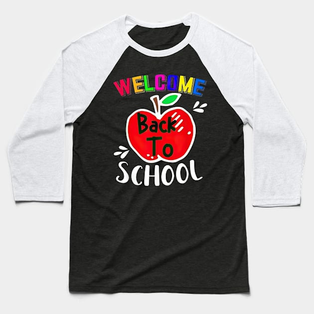 Welcome Back To School Red Apple Happy First Day Of School Baseball T-Shirt by PlumleelaurineArt